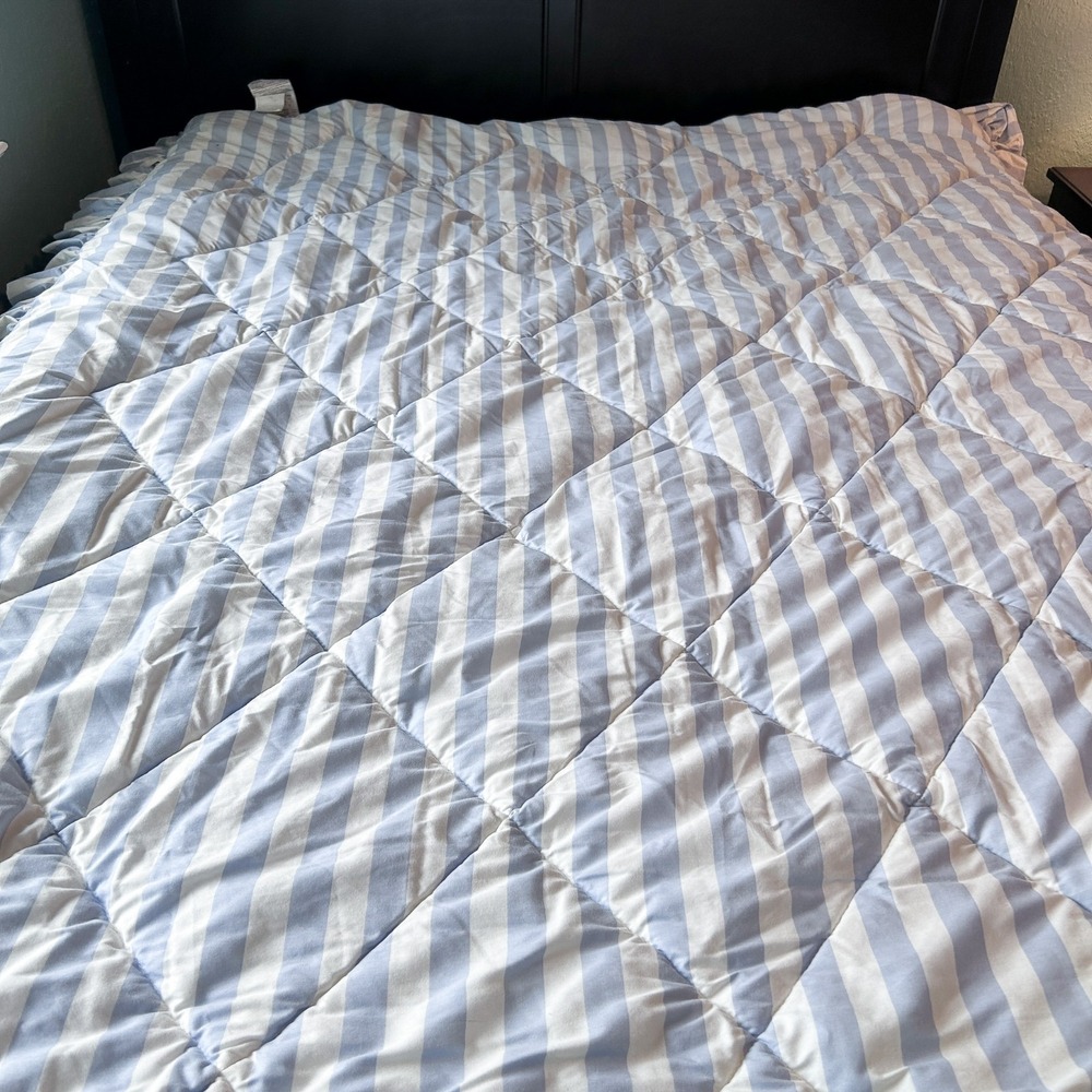 Laura Ashley Sweet Pea Charlotte Comforter Reversible Blue Stripe Twin VTG 90s - Picture 2 of 10